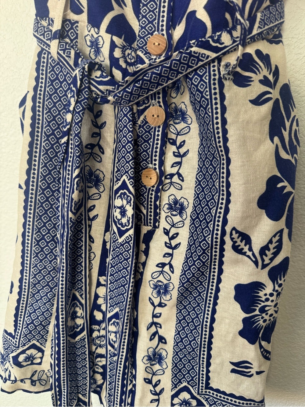 Rachel Zoe Cream and Navy Blue Floral Tie-Waist Romper - Picture 5 of 5